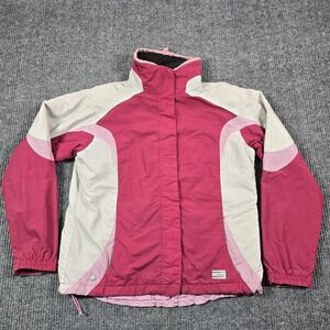 L.L.Bean‎ Jacket Womens Small Pink Hooded Nylon Colorblock Full Zip Winter Coat